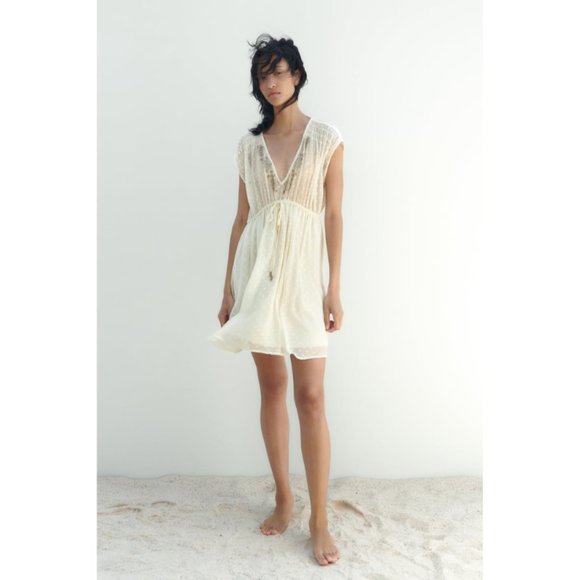 Zara Dresses & Skirts - Zara Beaded Dotted Mesh Mini Dress